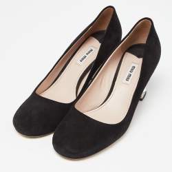 Miu Miu Black Suede Crystal Embellished Block Heel Pumps Size 38
