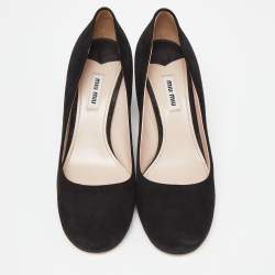 Miu Miu Black Suede Crystal Embellished Block Heel Pumps Size 38