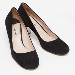 Miu Miu Black Suede Crystal Embellished Block Heel Pumps Size 38