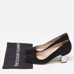 Miu Miu Black Suede Crystal Embellished Block Heel Pumps Size 38