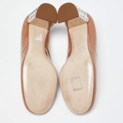 Miu Miu Beige Patent Leather Crystal Embellished Block Heel Pumps Size 38