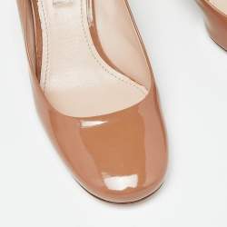 Miu Miu Beige Patent Leather Crystal Embellished Block Heel Pumps Size 38