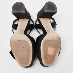 Miu Miu Black Satin Crystal Embellished Block Heel Ankle Strap Platform Sandals Size 39