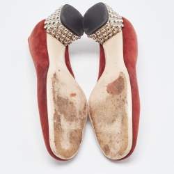 Miu Miu Burgundy Suede Crystal Embellished Block Heel Pumps Size 41