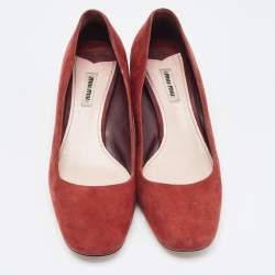Miu Miu Burgundy Suede Crystal Embellished Block Heel Pumps Size 41