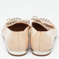 Miu Miu Beige Patent Leather Bow Spiked Flats Size 36.5 