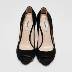Pre Owned Miu Miu Black Suede Peep Toe Pumps Size 36.5