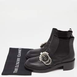 Miu Miu Black Leather Crystal Embellished Boots Size 39