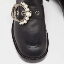 Miu Miu Black Leather Crystal Embellished Boots Size 39