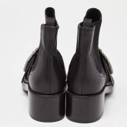 Miu Miu Black Leather Crystal Embellished Boots Size 39
