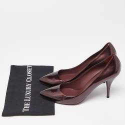 Pre Owned Miu Miu Burgundy Patent Leather Pointed Toe Pumps Size 39
