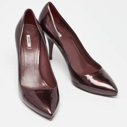 Pre Owned Miu Miu Burgundy Patent Leather Pointed Toe Pumps Size 39