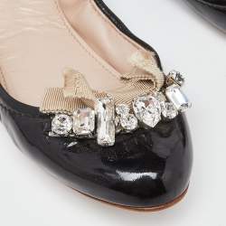 Miu Miu Black Patent Leathre Crystals Embellished Scrunch Ballet Flats Size 38