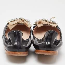 Miu Miu Black Patent Leathre Crystals Embellished Scrunch Ballet Flats Size 38