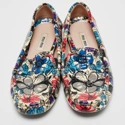 Miu Miu Multicolor Floral Print Patent Leather Loafers Size 37