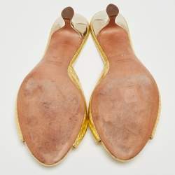 Pre Owned Miu Miu Gold Snakeskin Embossed Crystals Embellished Slide Sandals Size 38.5