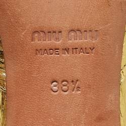 Pre Owned Miu Miu Gold Snakeskin Embossed Crystals Embellished Slide Sandals Size 38.5