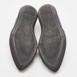 Pre Owned Miu Miu Black Leather Metal Cap Toe Logo Flats Size 37.5