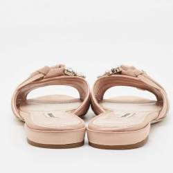 Miu Miu Light Pink Satin and Knotted Canvas Crystal Embellished Flat Slides Size 38.5