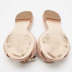 Miu Miu Light Pink Satin and Knotted Canvas Crystal Embellished Flat Slides Size 38.5