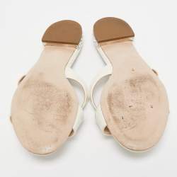 Miu Miu White Croc Embossed Leather Crystal Embellished Flat Slides Size 36