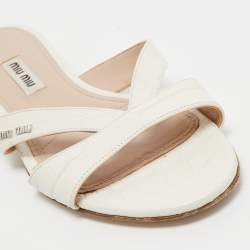 Miu Miu White Croc Embossed Leather Crystal Embellished Flat Slides Size 36