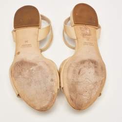 Miu Miu Beige Patent Crystal Embellished Ankle Strap Flats Size 36