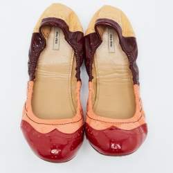 Miu Miu Multicolor Brogue Patent Leather Scrunch Ballet Flats Size 40