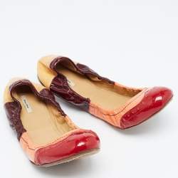 Miu Miu Multicolor Brogue Patent Leather Scrunch Ballet Flats Size 40