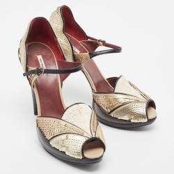 Miu Miu Gold/Black Sequin and Leather Marry Jane Pumps Size 40.5