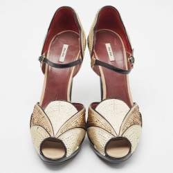 Miu Miu Gold/Black Sequin and Leather Marry Jane Pumps Size 40.5