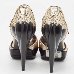 Miu Miu Gold/Black Sequin and Leather Marry Jane Pumps Size 40.5
