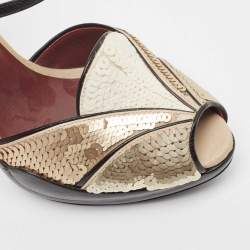 Miu Miu Gold/Black Sequin and Leather Marry Jane Pumps Size 40.5