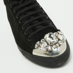 مملوكة مسبقًا Miu Miu Black Suede Crystal Embellished Cap Toe Sneakers Size 39