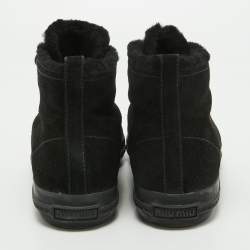 مملوكة مسبقًا Miu Miu Black Suede Crystal Embellished Cap Toe Sneakers Size 39