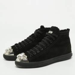 مملوكة مسبقًا Miu Miu Black Suede Crystal Embellished Cap Toe Sneakers Size 39