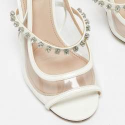 Miu Miu Cream Patent Leather Crystal Embellished Sandals Size 38.5