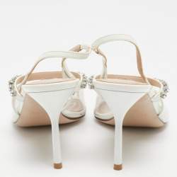 Miu Miu Cream Patent Leather Crystal Embellished Sandals Size 38.5