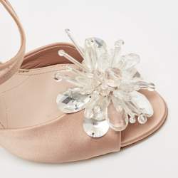Miu Miu Beige Satin Crystal Embellished Ankle Strap Sandals Size 39