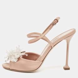 Miu Miu Beige Satin Crystal Embellished Ankle Strap Sandals Size 39