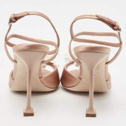 Miu Miu Beige Satin Crystal Embellished Ankle Strap Sandals Size 39