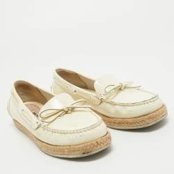 Miu Miu Cream Patent Leather Bow Espadrille Loafers Size 35.5