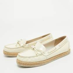 Miu Miu Cream Patent Leather Bow Espadrille Loafers Size 35.5