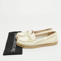 Miu Miu Cream Patent Leather Bow Espadrille Loafers Size 35.5