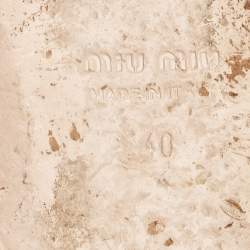 Pre Owned Miu Miu White/Black Crystal Embellished Fabric Mary Jane Ballet Flats Size 40