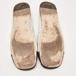 Pre Owned Miu Miu White/Black Crystal Embellished Fabric Mary Jane Ballet Flats Size 40