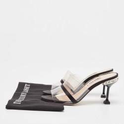 Pre Owned Miu Miu Black/Transparent PVC and Satin Slide Sandals Size 36