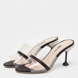 Pre Owned Miu Miu Black/Transparent PVC and Satin Slide Sandals Size 36