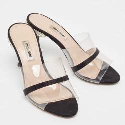 Pre Owned Miu Miu Black/Transparent PVC and Satin Slide Sandals Size 36