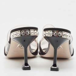 Pre Owned Miu Miu Black/Transparent PVC and Satin Slide Sandals Size 36